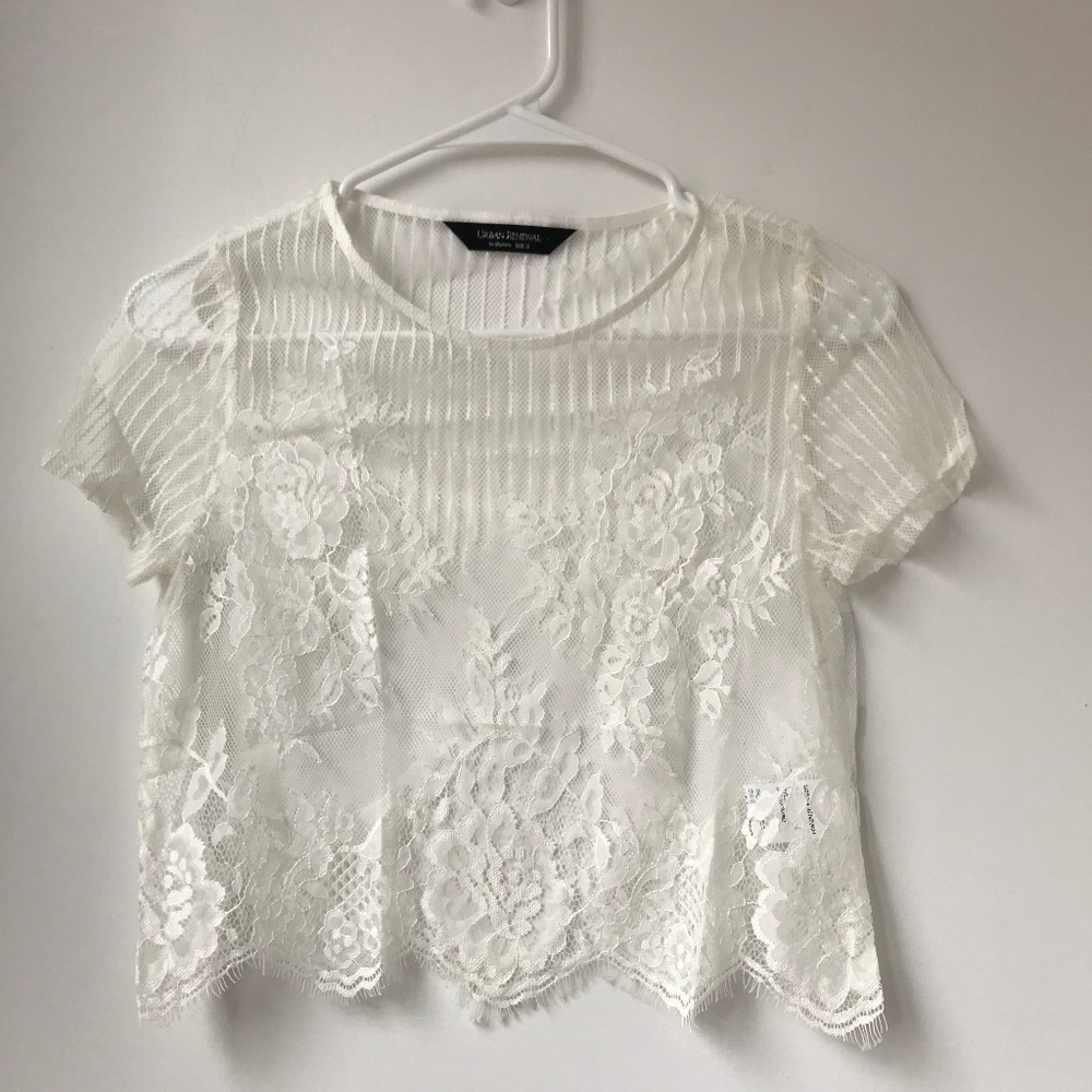 Urban Renewal White Lace Cropped Sheer Top Size S
